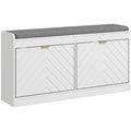 Entryway Storage Bench with 2 Flip-Down Shoe Drawers, Padded Cushion & Gold Handles