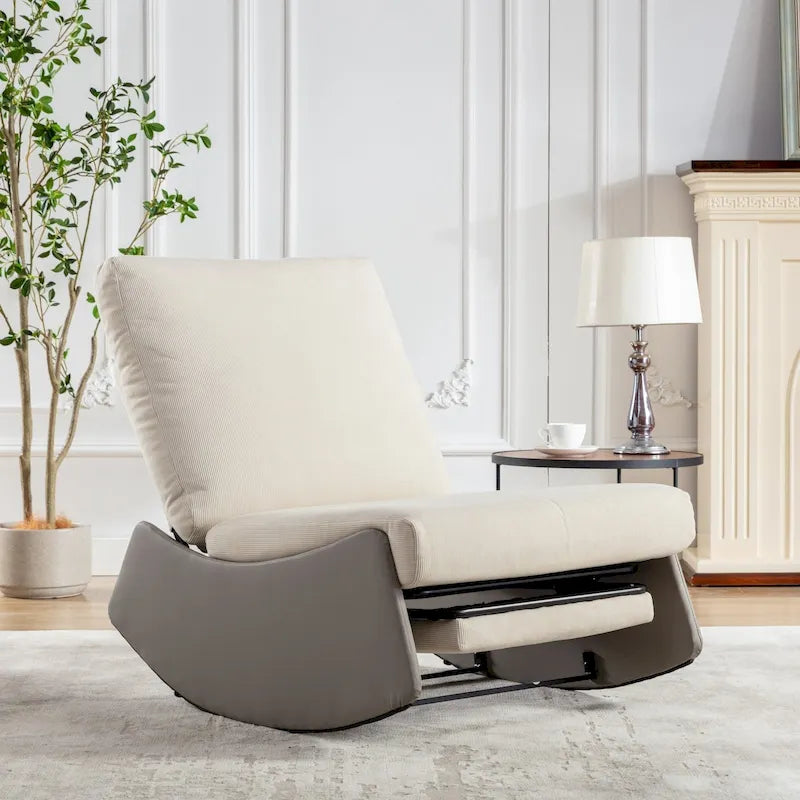 Corduroy Rocking Recliner Chair with Adjustable Backrest & Footrest