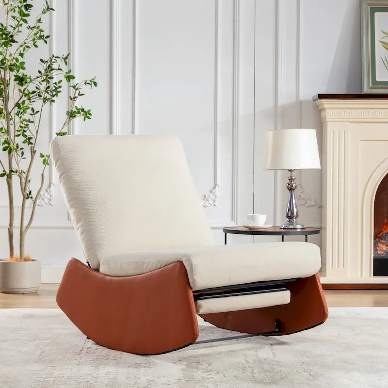 Corduroy Rocking Recliner Chair with Adjustable Backrest & Footrest