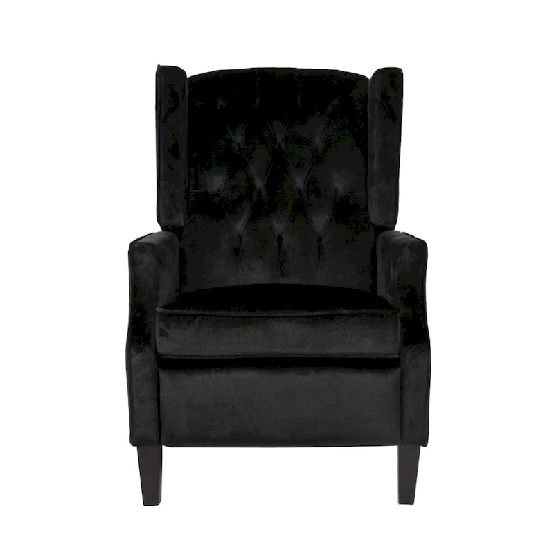 Mid-Century Wingback Push-Back Recliner with Button-Tufted Velvet Upholstery & Footrest