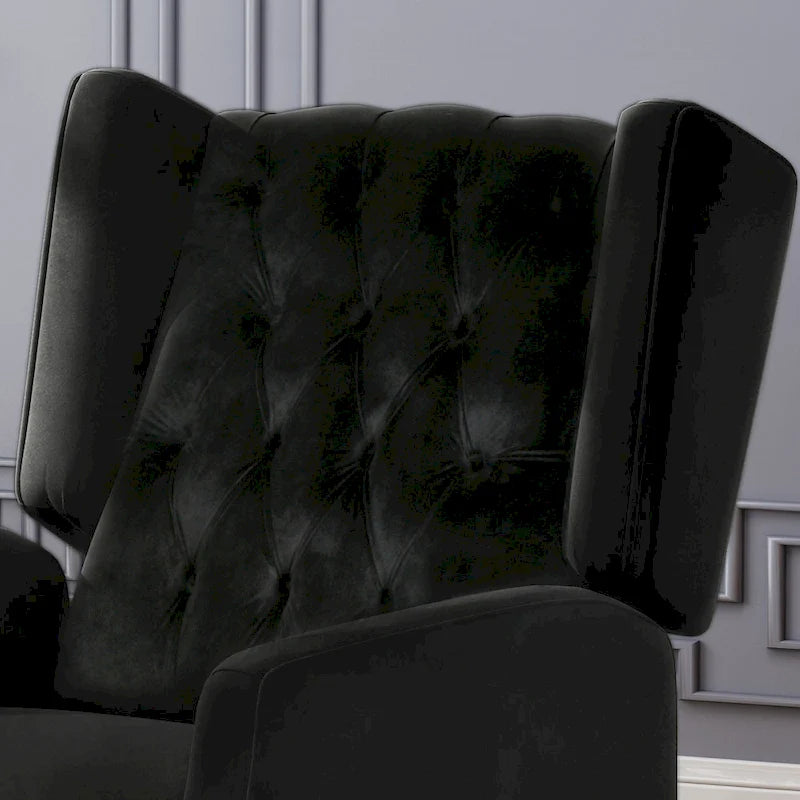 Mid-Century Wingback Push-Back Recliner with Button-Tufted Velvet Upholstery & Footrest
