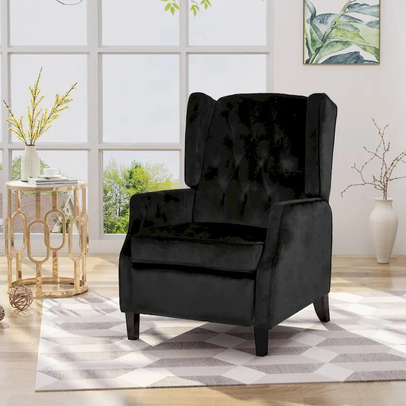 Mid-Century Wingback Push-Back Recliner with Button-Tufted Velvet Upholstery & Footrest
