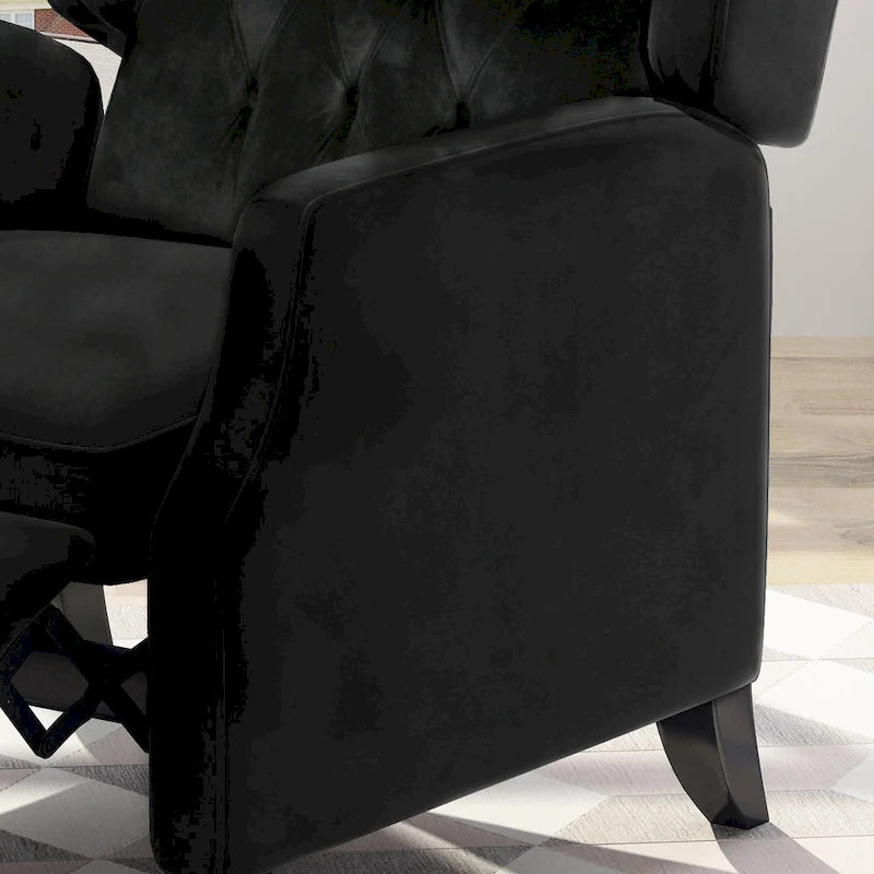 Mid-Century Wingback Push-Back Recliner with Button-Tufted Velvet Upholstery & Footrest