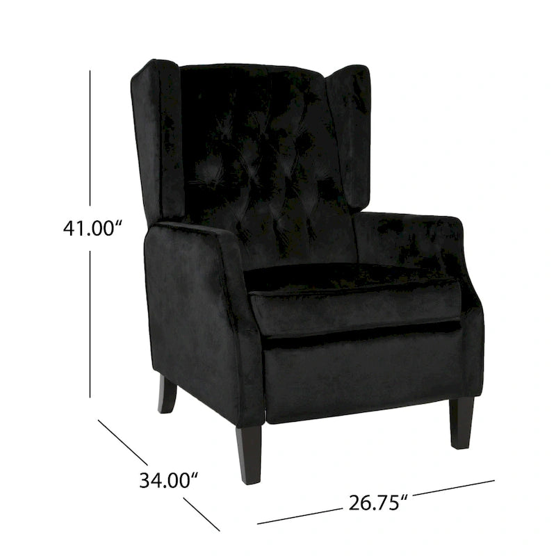 Mid-Century Wingback Push-Back Recliner with Button-Tufted Velvet Upholstery & Footrest