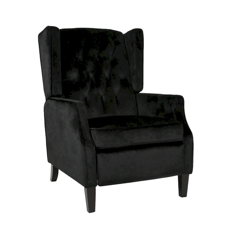 Mid-Century Wingback Push-Back Recliner with Button-Tufted Velvet Upholstery & Footrest
