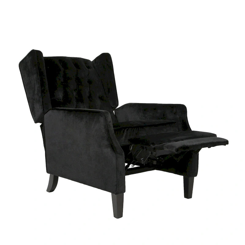 Mid-Century Wingback Push-Back Recliner with Button-Tufted Velvet Upholstery & Footrest