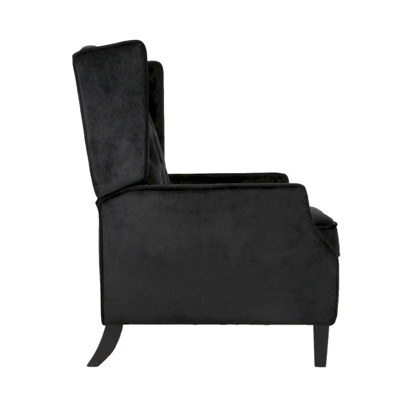 Mid-Century Wingback Push-Back Recliner with Button-Tufted Velvet Upholstery & Footrest