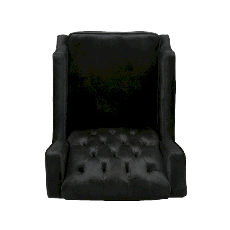 Mid-Century Wingback Push-Back Recliner with Button-Tufted Velvet Upholstery & Footrest