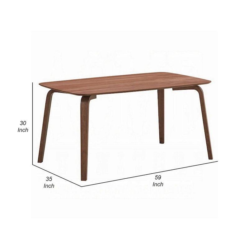59" Rectangular Solid Wood Dining Table with Tapered Bent Legs – Walnut Brown