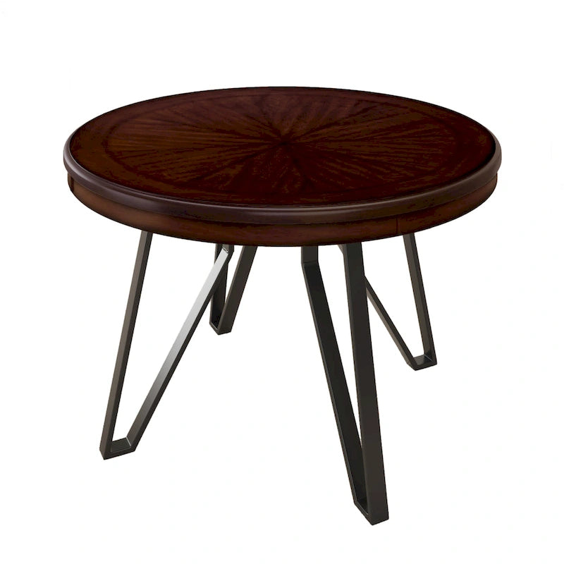 46.5" Round Dining Table with Metal Base – Warm Veneer Finish