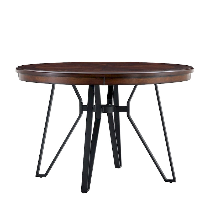 46.5" Round Dining Table with Metal Base – Warm Veneer Finish