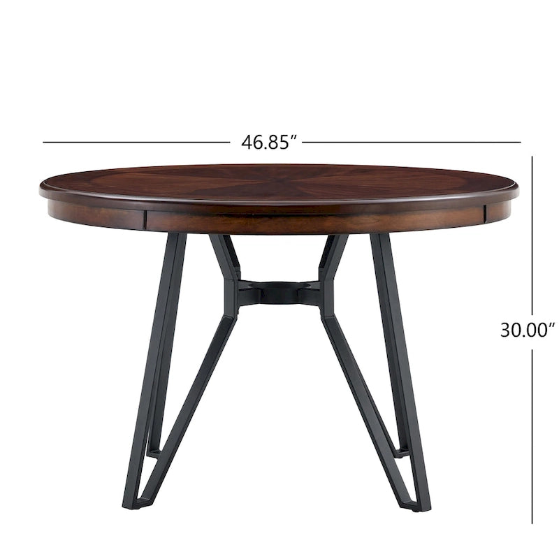 46.5" Round Dining Table with Metal Base – Warm Veneer Finish