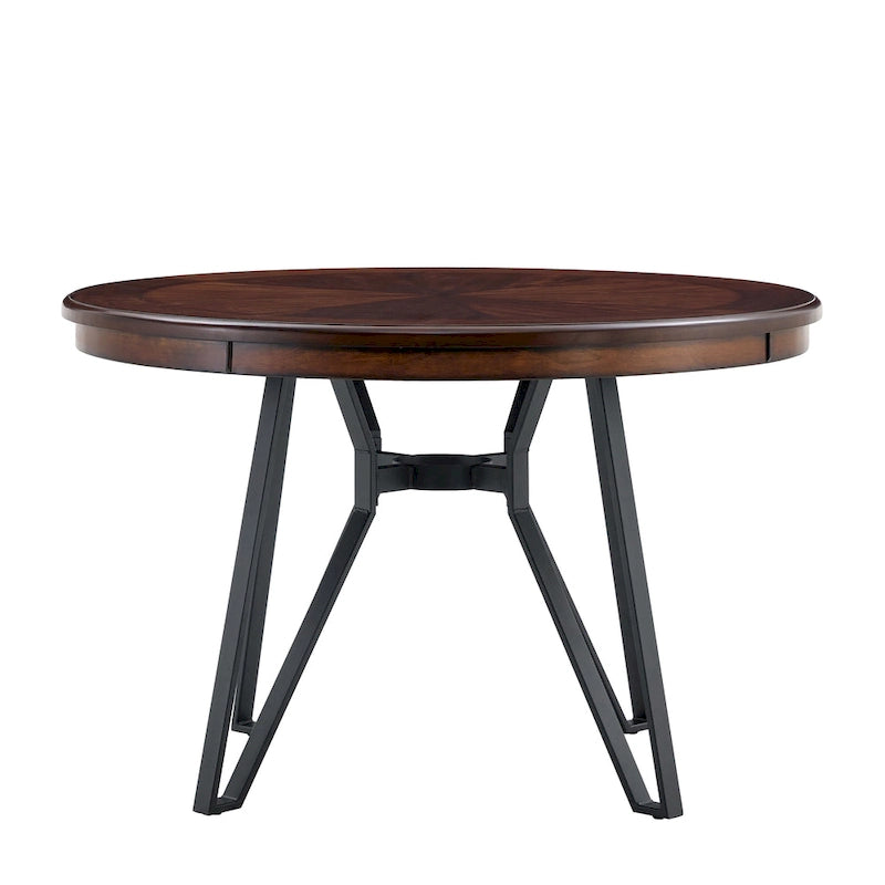 46.5" Round Dining Table with Metal Base – Warm Veneer Finish
