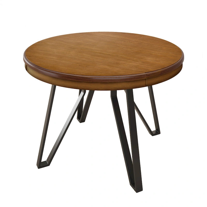 46.5" Round Dining Table with Metal Base – Warm Veneer Finish
