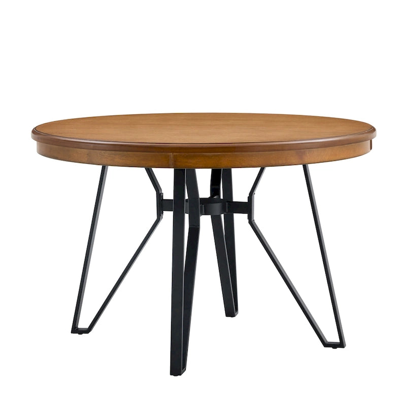 46.5" Round Dining Table with Metal Base – Warm Veneer Finish