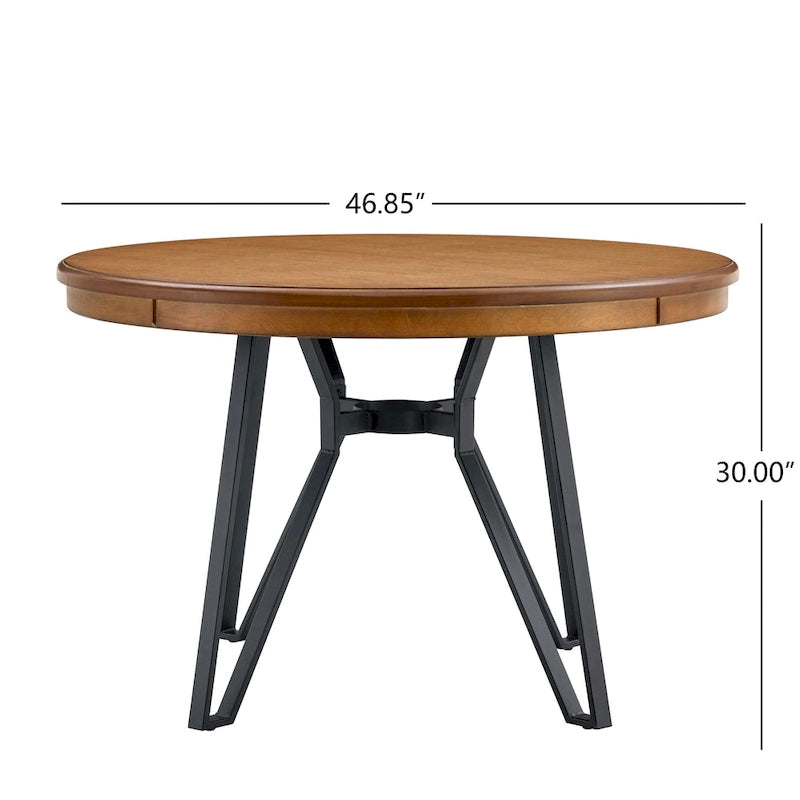 46.5" Round Dining Table with Metal Base – Warm Veneer Finish