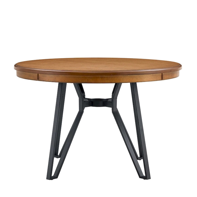 46.5" Round Dining Table with Metal Base – Warm Veneer Finish