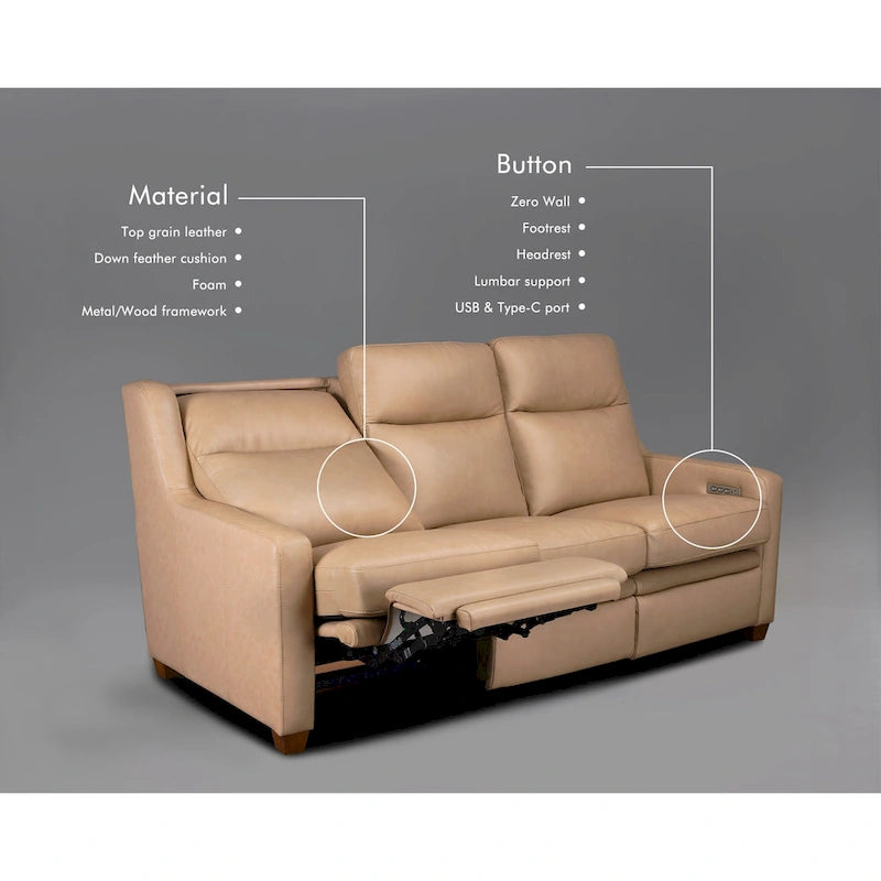 Power Reclining 3-Seat Sofa with Adjustable Headrest, Lumbar Support & USB Charging Ports