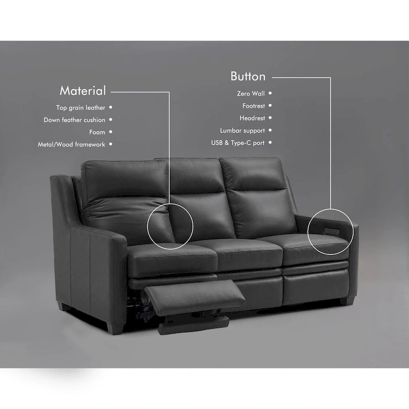 Power Reclining 3-Seat Sofa with Adjustable Headrest, Lumbar Support & USB Charging Ports