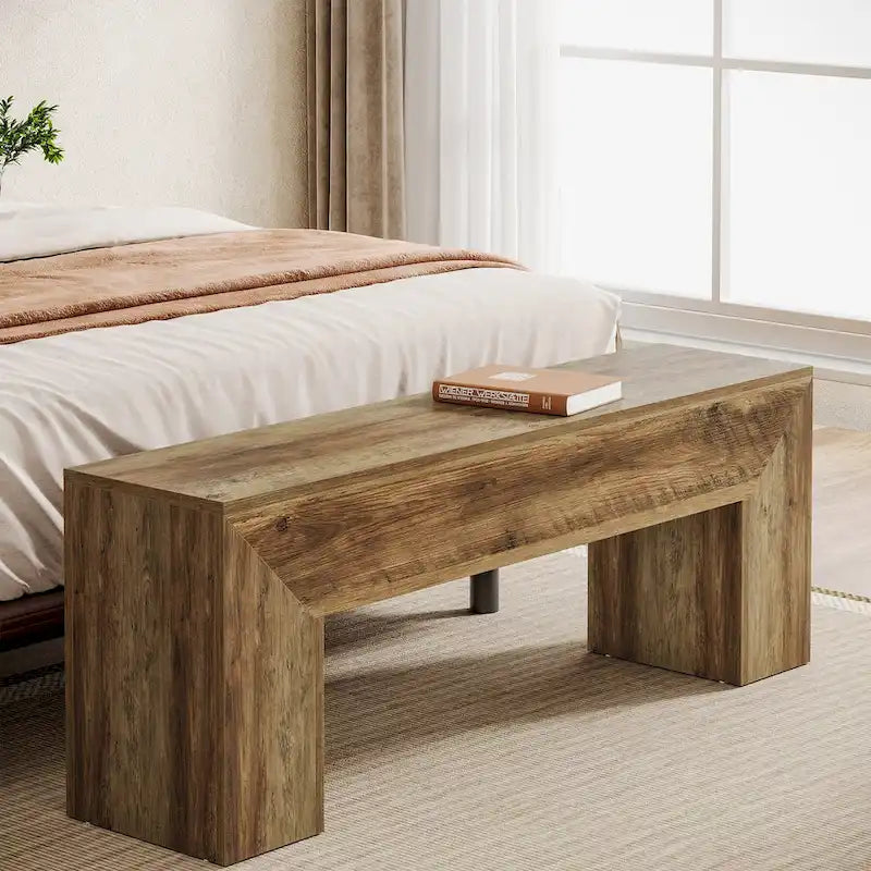 47-Inch Solid Wood Indoor Bench – Oak Brown, Multi-Purpose