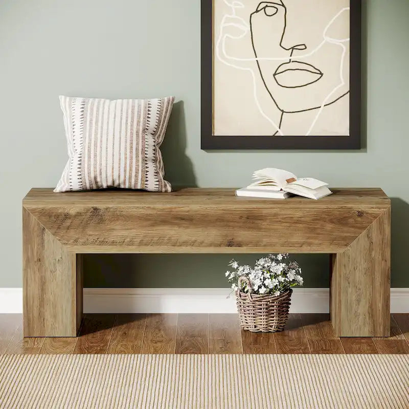 47-Inch Solid Wood Indoor Bench – Oak Brown, Multi-Purpose