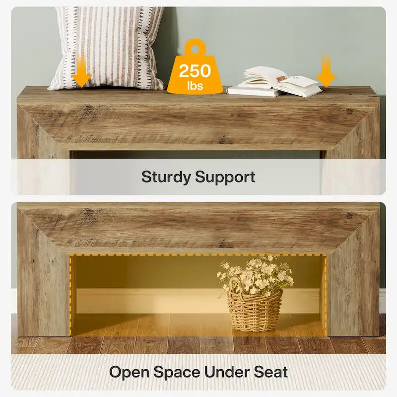 47-Inch Solid Wood Indoor Bench – Oak Brown, Multi-Purpose