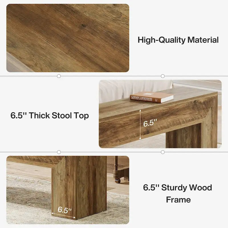 47-Inch Solid Wood Indoor Bench – Oak Brown, Multi-Purpose