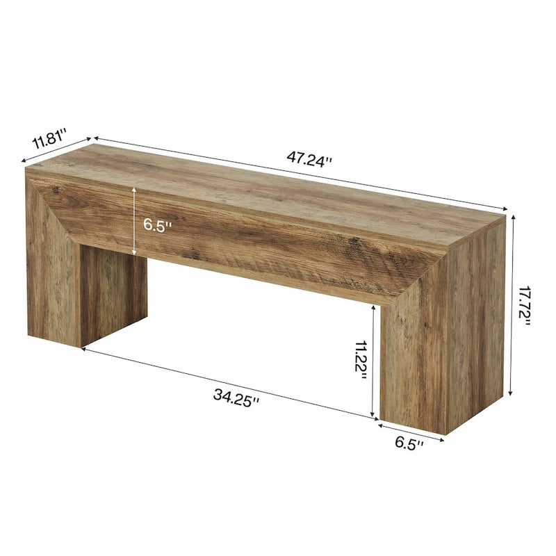 47-Inch Solid Wood Indoor Bench – Oak Brown, Multi-Purpose