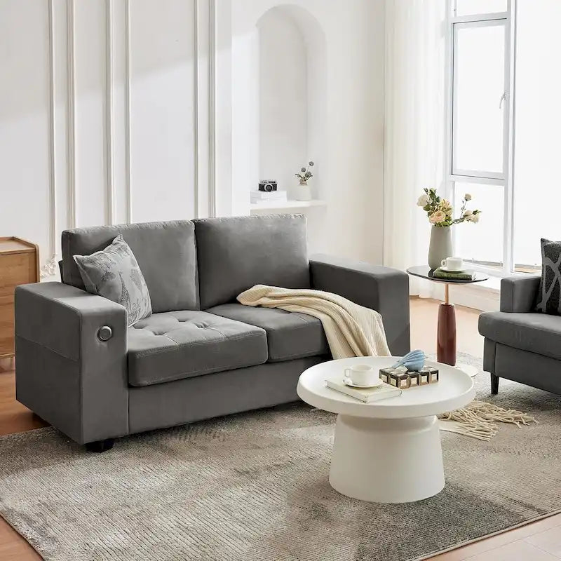 70-Zoll-Zweisitzer-Sofa aus Chenille mit USB- und Type-C-Ladefunktion, Aufbewahrungstaschen und abnehmbarem Bezug