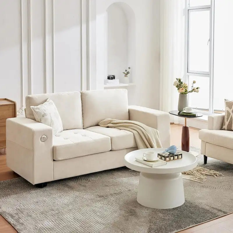 70 Chenille Loveseat Sofa with USB Charging  Modern Sectional w/Storage Pockets & Removable Cover for Living Room,