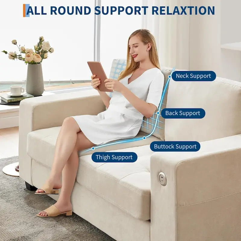 70-Inch Chenille Loveseat Sofa with USB & Type-C Charging, Storage Pockets & Removable Cover
