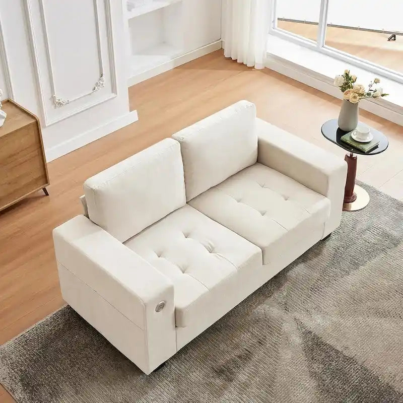 70-Zoll-Zweisitzer-Sofa aus Chenille mit USB- und Type-C-Ladefunktion, Aufbewahrungstaschen und abnehmbarem Bezug