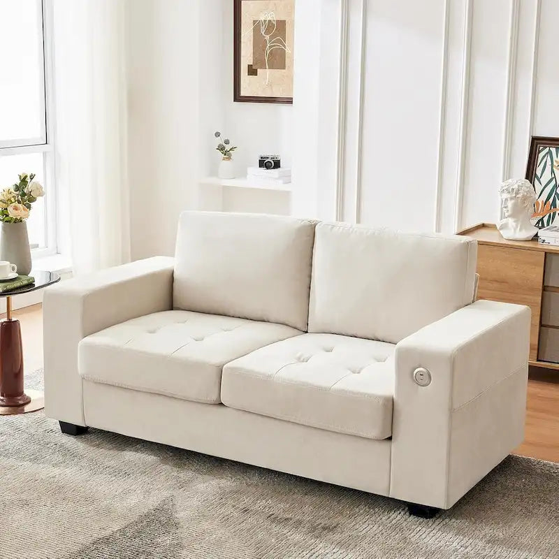 70-Zoll-Zweisitzer-Sofa aus Chenille mit USB- und Type-C-Ladefunktion, Aufbewahrungstaschen und abnehmbarem Bezug