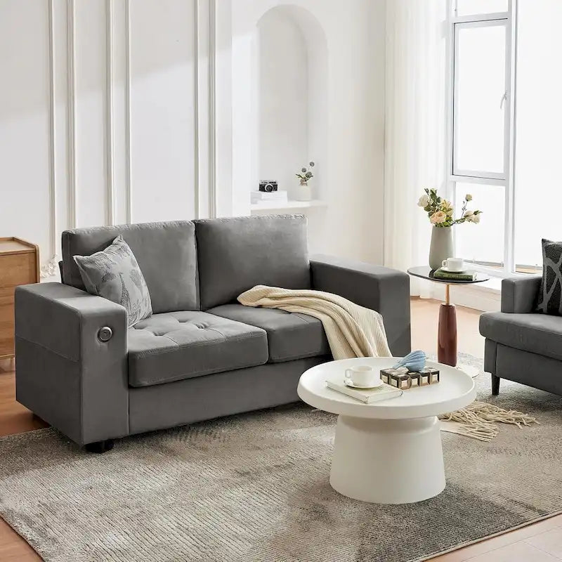 70-Zoll-Zweisitzer-Sofa aus Chenille mit USB- und Type-C-Ladefunktion, Aufbewahrungstaschen und abnehmbarem Bezug