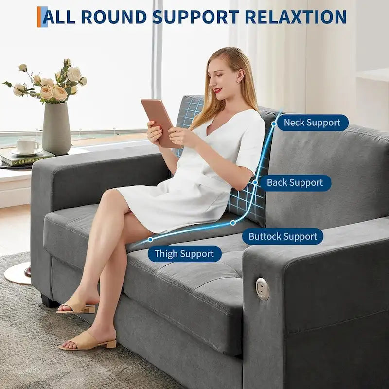 70-Zoll-Zweisitzer-Sofa aus Chenille mit USB- und Type-C-Ladefunktion, Aufbewahrungstaschen und abnehmbarem Bezug