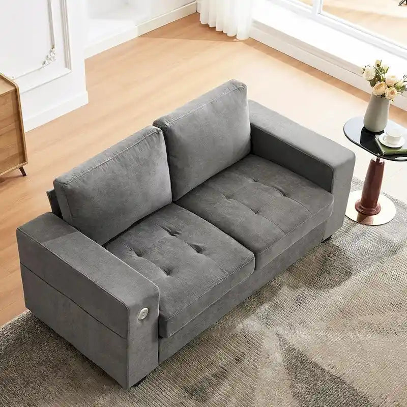 70-Zoll-Zweisitzer-Sofa aus Chenille mit USB- und Type-C-Ladefunktion, Aufbewahrungstaschen und abnehmbarem Bezug