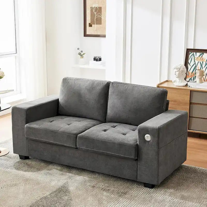 70-Zoll-Zweisitzer-Sofa aus Chenille mit USB- und Type-C-Ladefunktion, Aufbewahrungstaschen und abnehmbarem Bezug