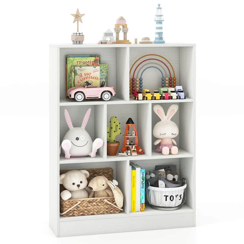 7-Cube Kids Bookcase & Toy Storage Organizer with Anti-Toppling Kits, 41-Inch