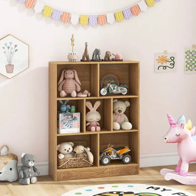 Kinderregal mit 7 Fächern und Organizer zur Spielzeugaufbewahrung, inklusive Kippschutz-Sets, 41 Zoll