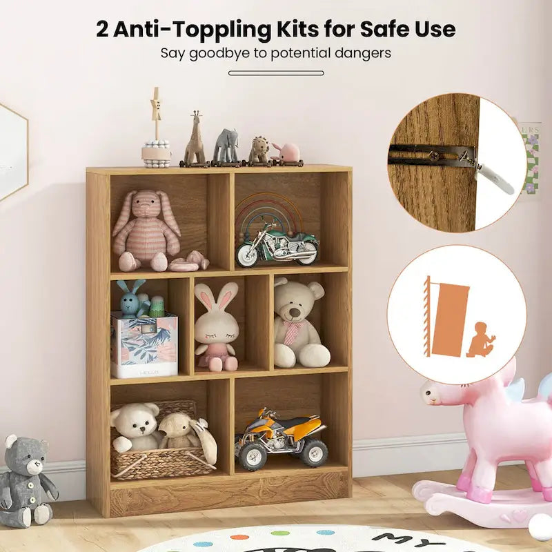 Kinderregal mit 7 Fächern und Organizer zur Spielzeugaufbewahrung, inklusive Kippschutz-Sets, 41 Zoll