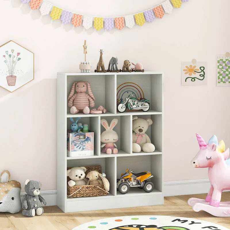 Kinderregal mit 7 Fächern und Organizer zur Spielzeugaufbewahrung, inklusive Kippschutz-Sets, 41 Zoll