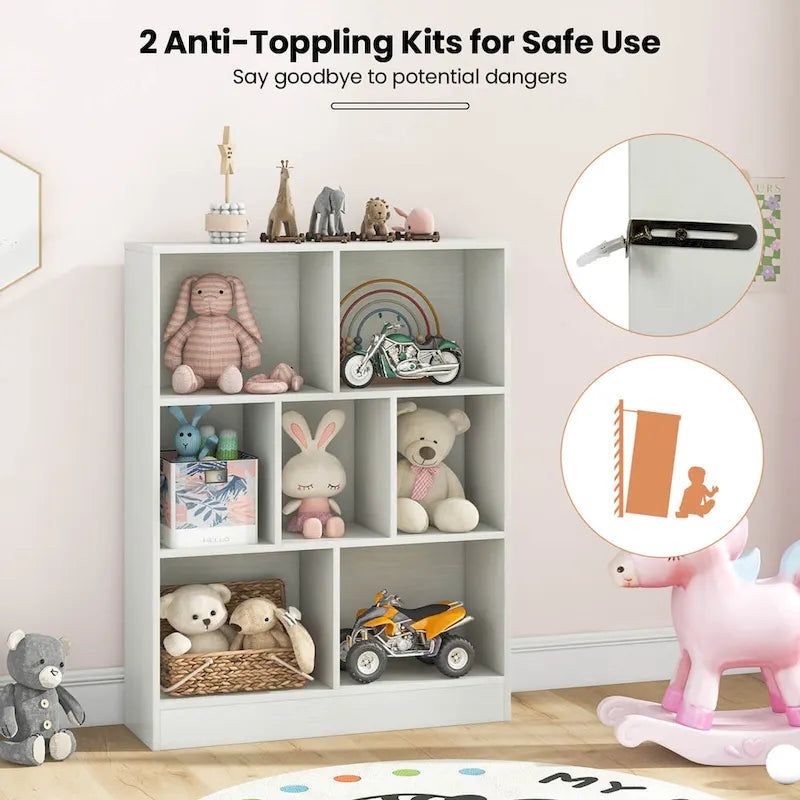 Kinderregal mit 7 Fächern und Organizer zur Spielzeugaufbewahrung, inklusive Kippschutz-Sets, 41 Zoll