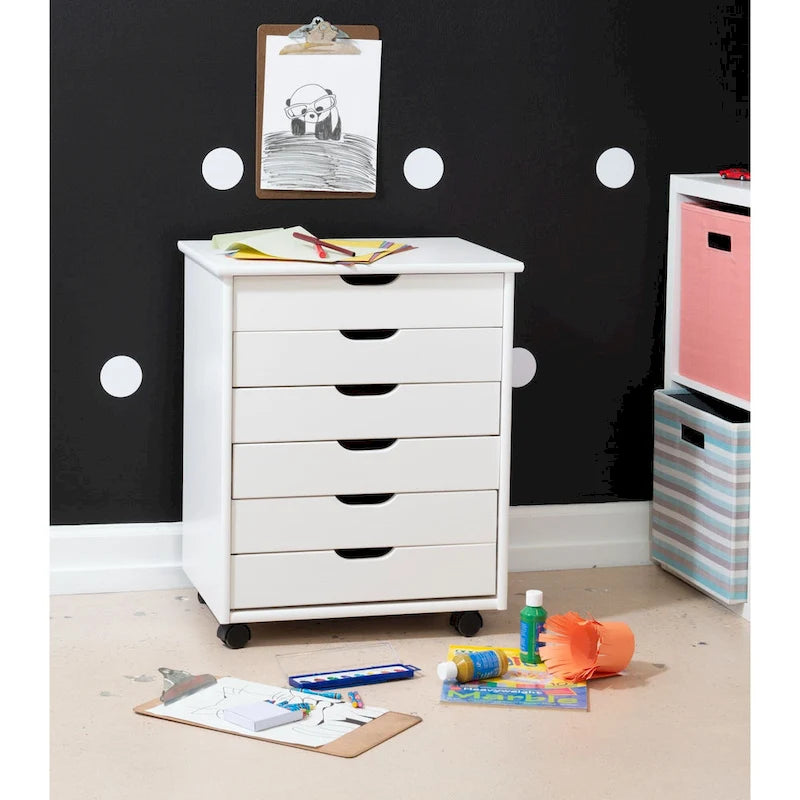 6-Drawer Rolling Storage Cart with Removable Trays & Casters, Whitewash Wood Finish