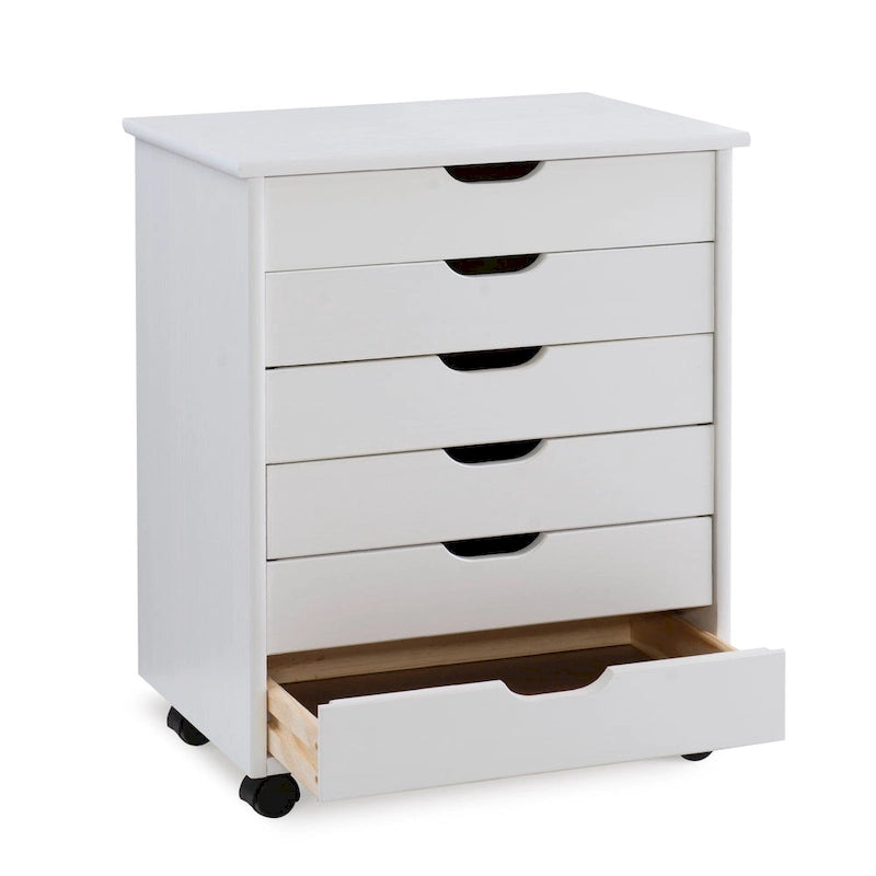 6-Drawer Rolling Storage Cart with Removable Trays & Casters, Whitewash Wood Finish