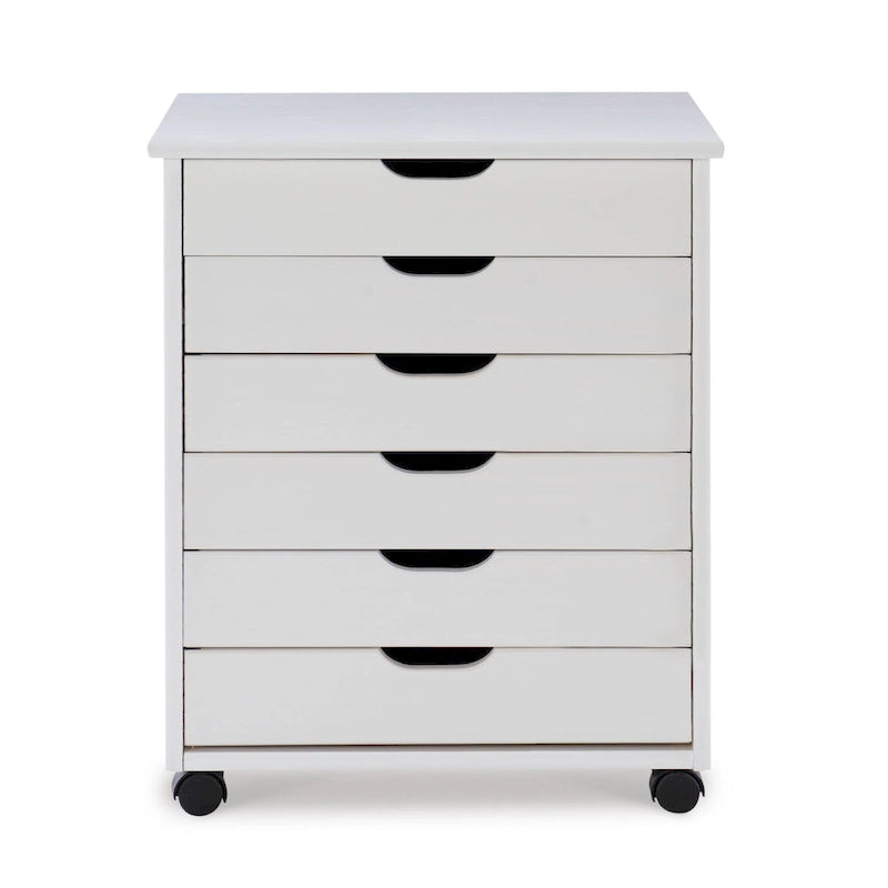 6-Drawer Rolling Storage Cart with Removable Trays & Casters, Whitewash Wood Finish