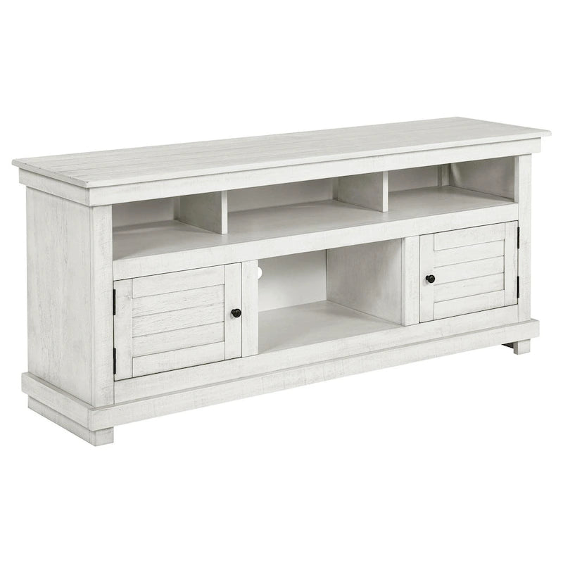 Ayne TV Stand Media Cabinet, 2 Doors and 4 Shelves, White Wood 60 Inch