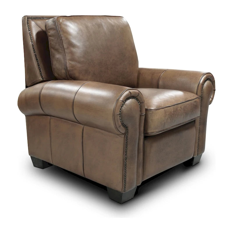 Top Grain Hand Antiqued Leather Traditional Recliner – 3-Position Manual Recline
