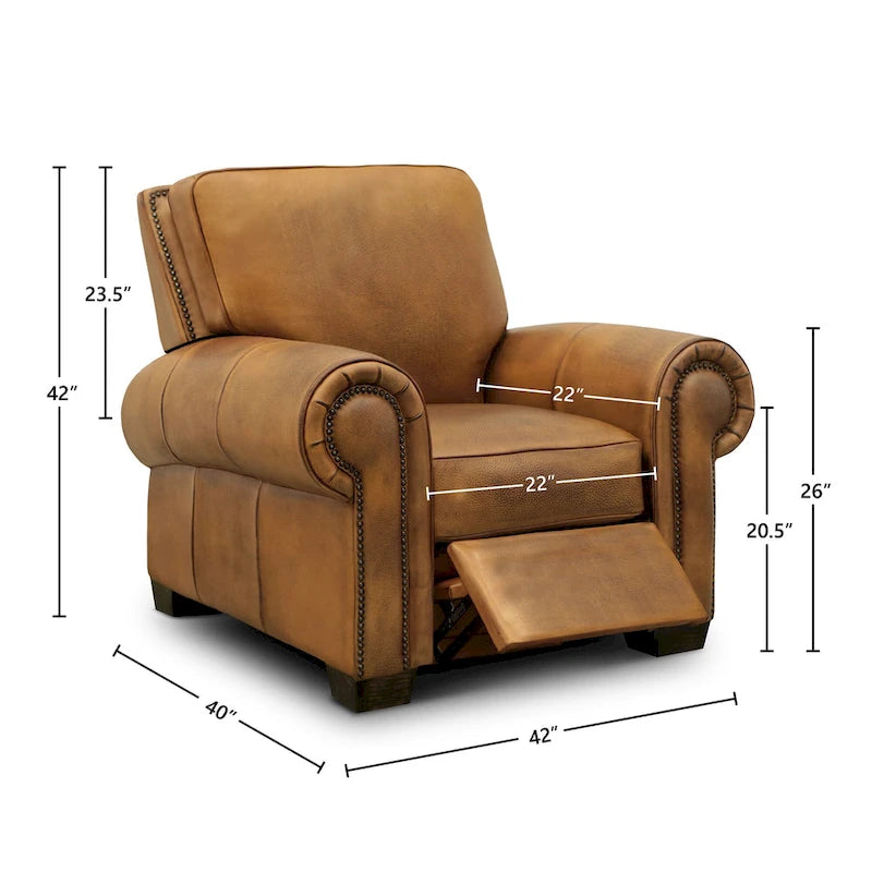 Top Grain Hand Antiqued Leather Traditional Recliner – 3-Position Manual Recline