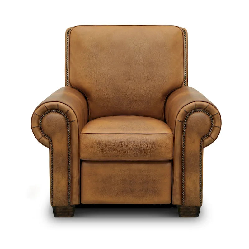 Top Grain Hand Antiqued Leather Traditional Recliner – 3-Position Manual Recline