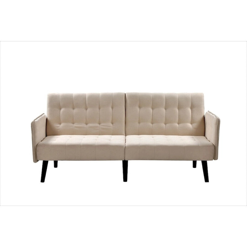 Convertible Sofa Bed with Biscuit Tufting, Contrast Stitching & Tapered Block Legs